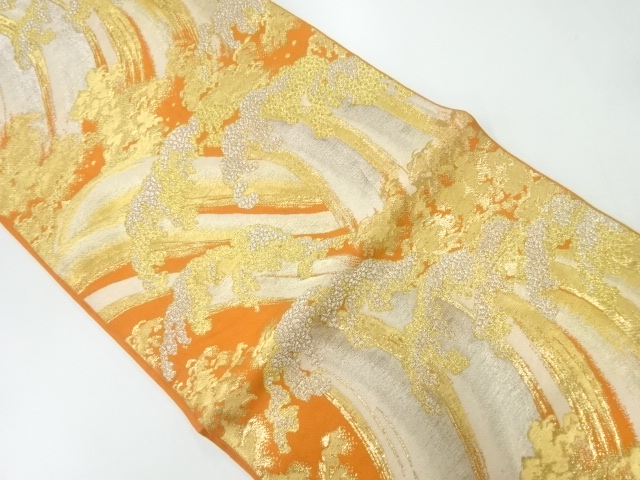 JAPANESE KIMONO / ANTIQUE FUKURO OBI / SILK / WOVEN ROUGH WAVE / BY HATTORI ORIMONO